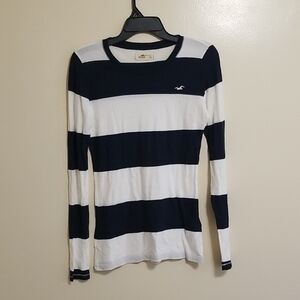 Hollister Striped Navy/White Womens Long Sleeve Casual Cotton Top Nautical Small